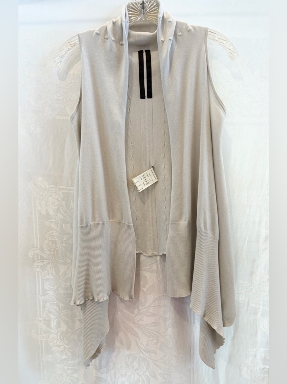 RICK OWENS Pearl Gray Lightweight Cotton Knit Waterfall Vest S $650